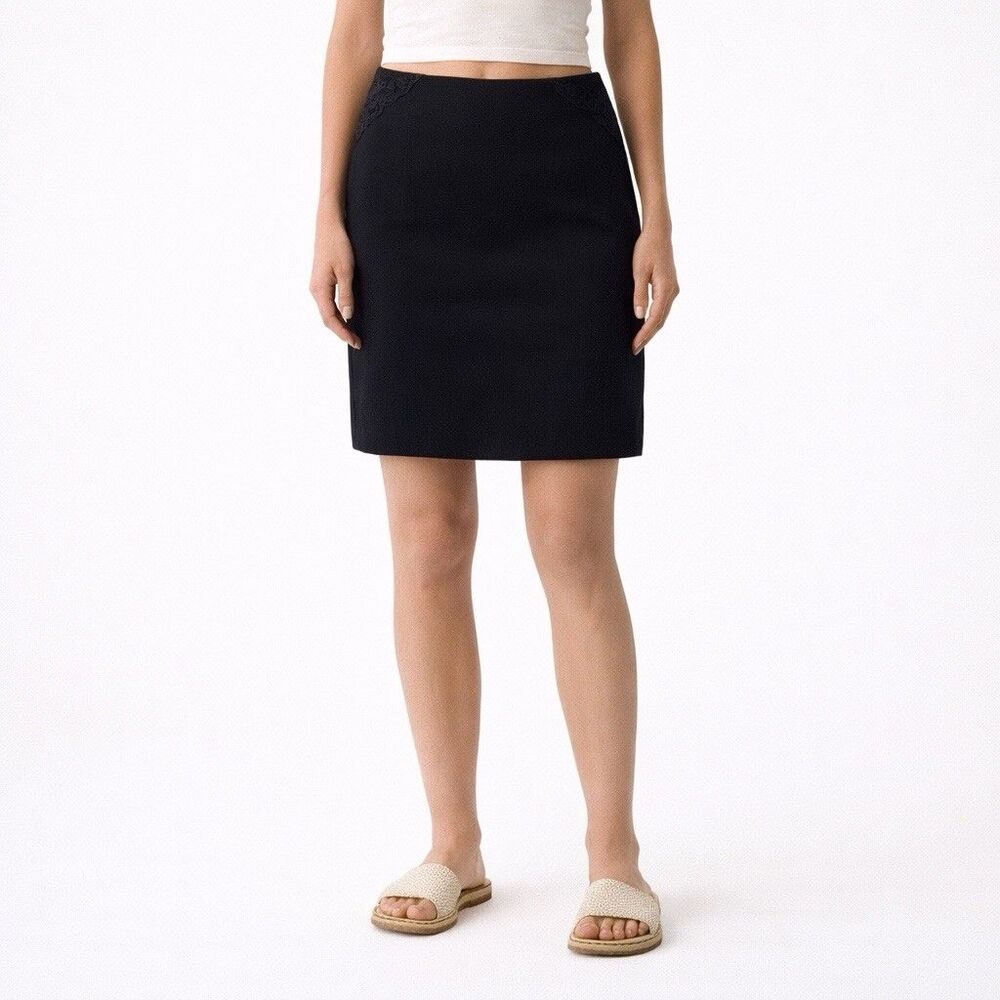 Anthropologie Philosophy Black Ribbed Pencil Skirt 4 Exposed Gold Zipper